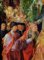 Das Fest der Rosengärten, Detail links: betend, 1506